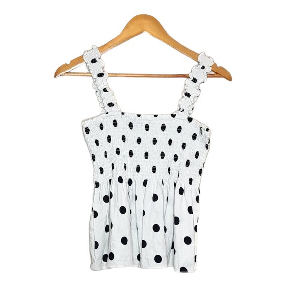 Sportsgirl Size 10 White Black Polka Dot Linen Blend Singlet top - Picture 2 of 2